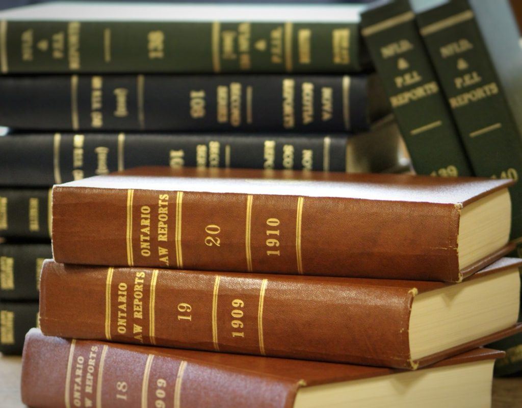 Stacked volumes of Ontario Law Reports and other Canadian law books